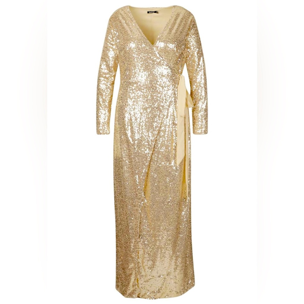 BOOHOO PLUS SEQUIN WRAP FLOOR SWEEPING MAXI DRESS US SIZE 18